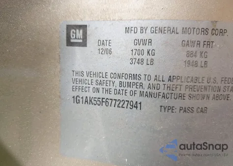 2007 Chevrolet Cobalt Ls z USA, uszkodzony, nr VIN 1G1AK55F677227941